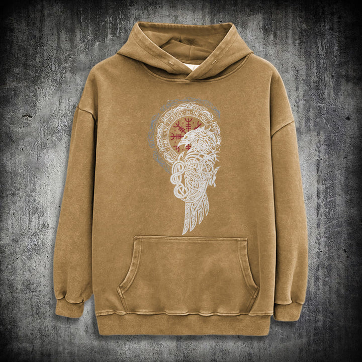 WorldNorse Celtic Raven Helm Of Awe Washed Hoodie