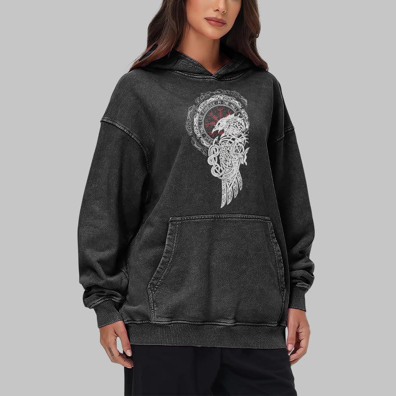 WorldNorse Celtic Raven Helm Of Awe Washed Hoodie - image 8