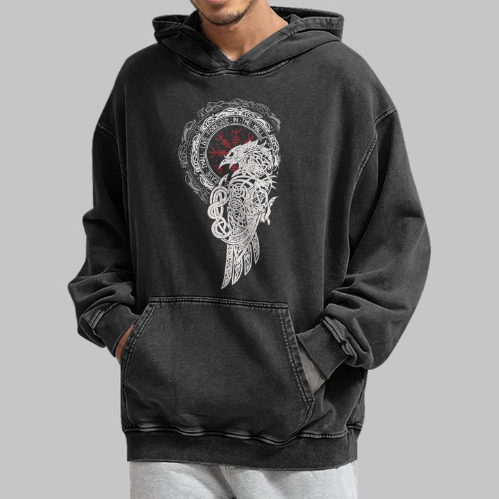 WorldNorse Celtic Raven Helm Of Awe Washed Hoodie - image 4