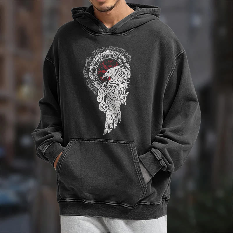 WorldNorse Celtic Raven Helm Of Awe Washed Hoodie - image 7