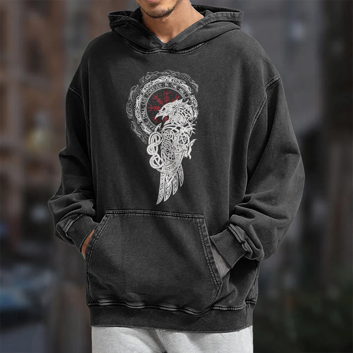 WorldNorse Celtic Raven Helm Of Awe Washed Hoodie - image 7