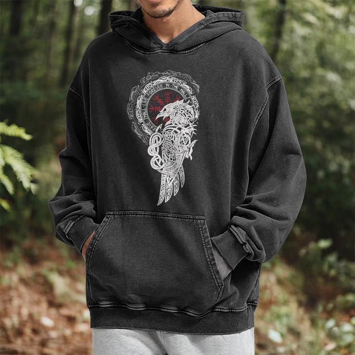WorldNorse Celtic Raven Helm Of Awe Washed Hoodie - image 6