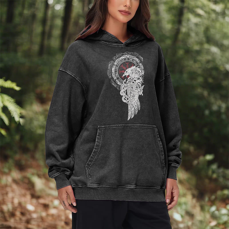 WorldNorse Celtic Raven Helm Of Awe Washed Hoodie - image 10