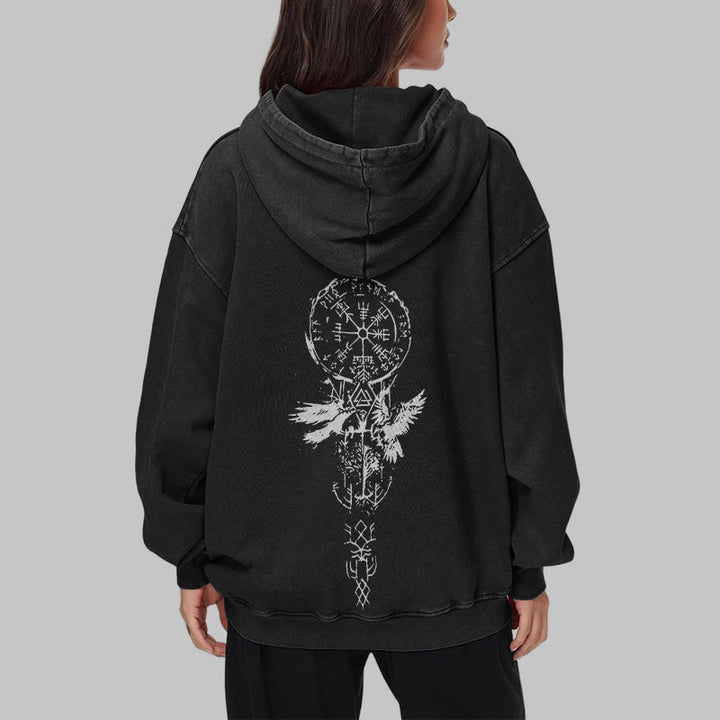 WorldNorse Valknut Raven Back Print Washed Hoodie - image 8