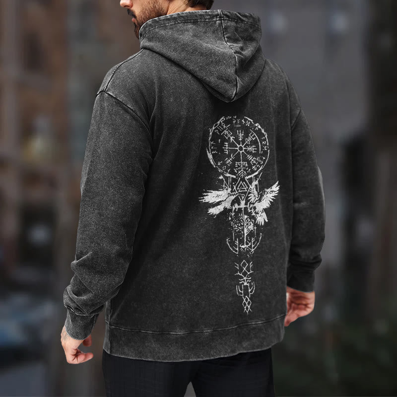 WorldNorse Valknut Raven Back Print Washed Hoodie - image 7