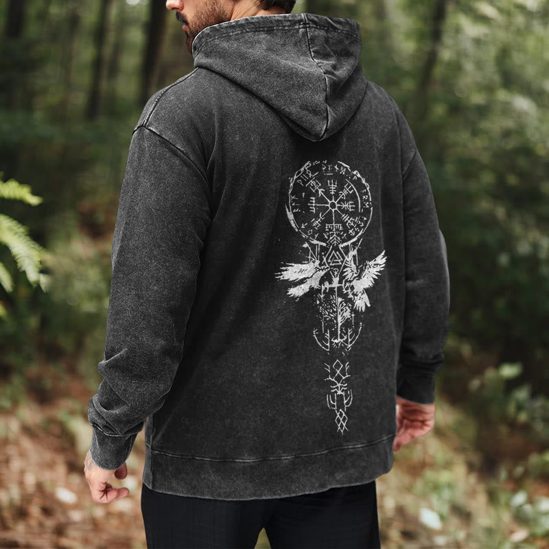 WorldNorse Valknut Raven Back Print Washed Hoodie - image 6