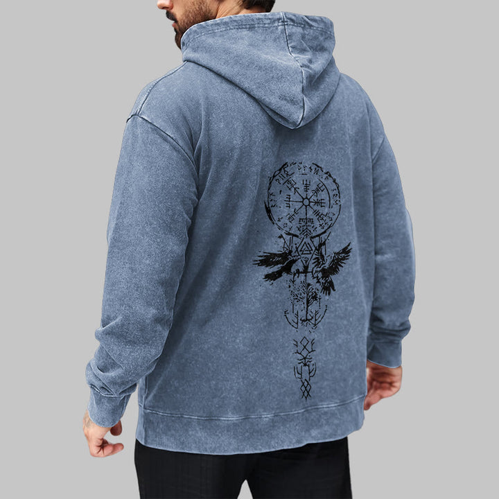 WorldNorse Valknut Raven Back Print Washed Hoodie - image 21