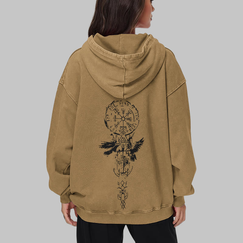 WorldNorse Valknut Raven Back Print Washed Hoodie - image 31