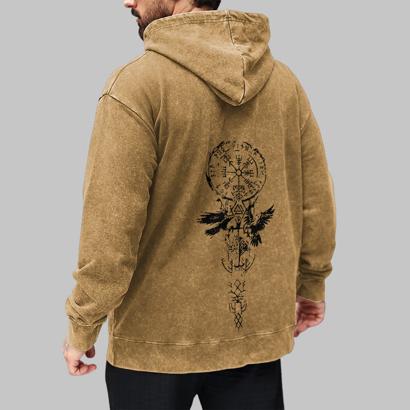 WorldNorse Valknut Raven Back Print Washed Hoodie - image 28