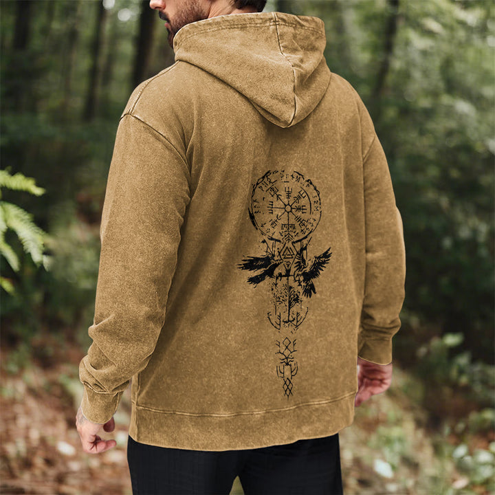 WorldNorse Valknut Raven Back Print Washed Hoodie - image 30
