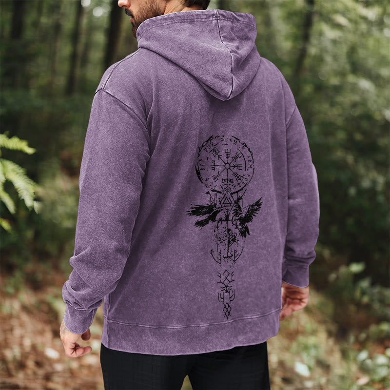 WorldNorse Valknut Raven Back Print Washed Hoodie - image 35
