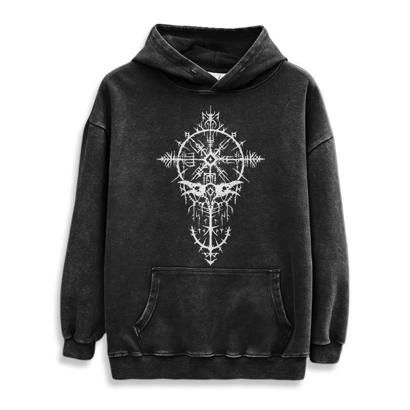 WorldNorse Tribal Bird & Viking Design Washed Hoodie - image 2
