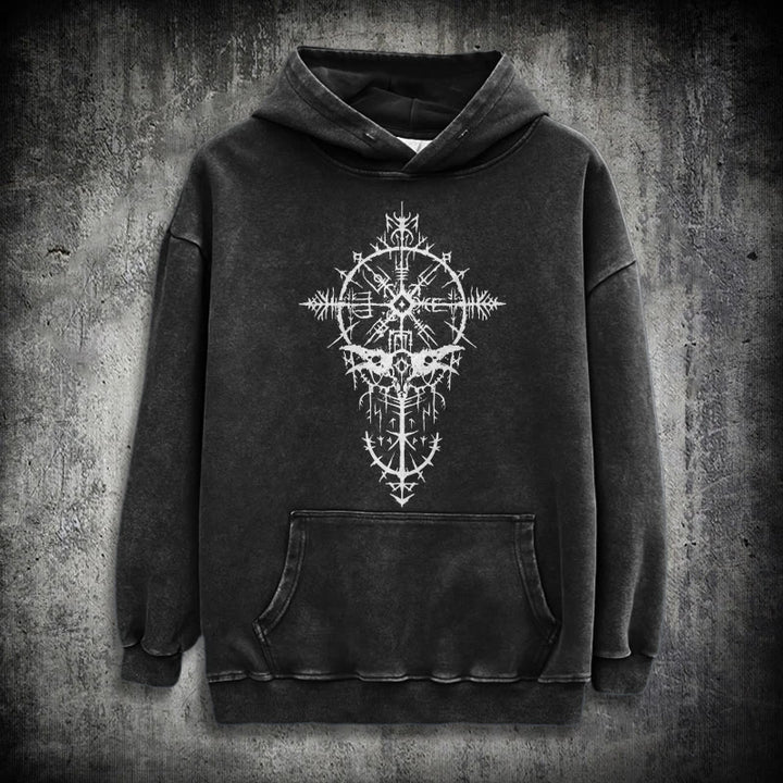 WorldNorse Tribal Bird & Viking Design Washed Hoodie - Black - 3XL - image 0