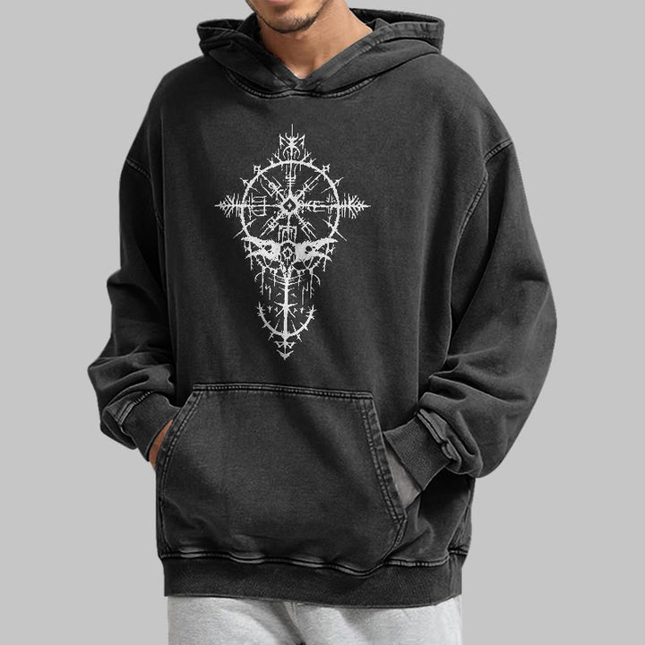 WorldNorse Tribal Bird & Viking Design Washed Hoodie - image 4