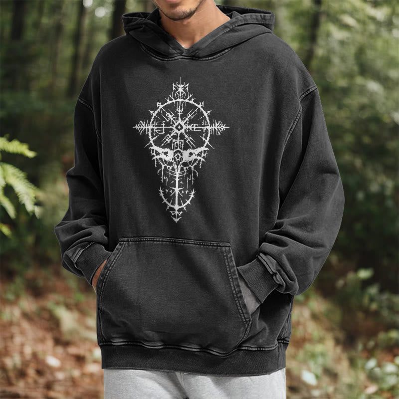 WorldNorse Tribal Bird & Viking Design Washed Hoodie - image 6