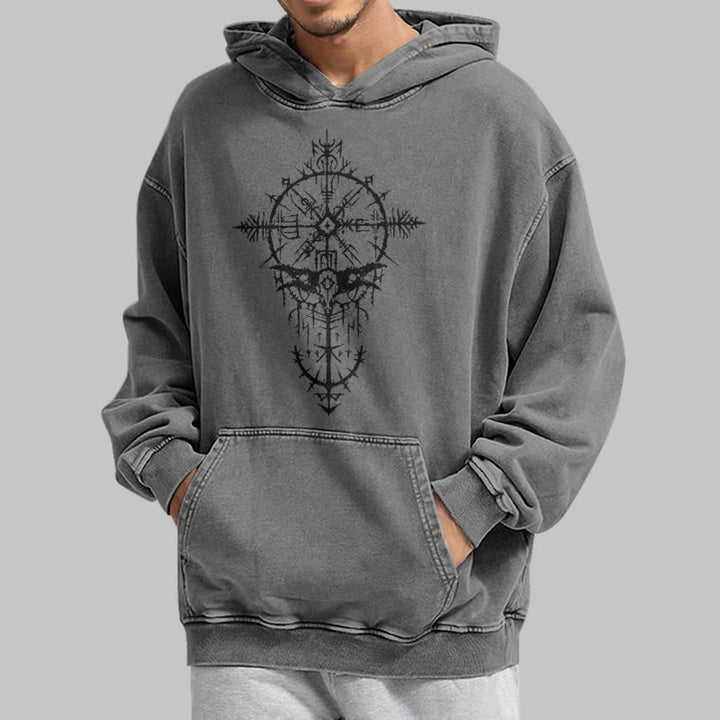 WorldNorse Tribal Bird & Viking Design Washed Hoodie - image 14