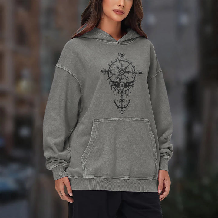 WorldNorse Tribal Bird & Viking Design Washed Hoodie - image 17