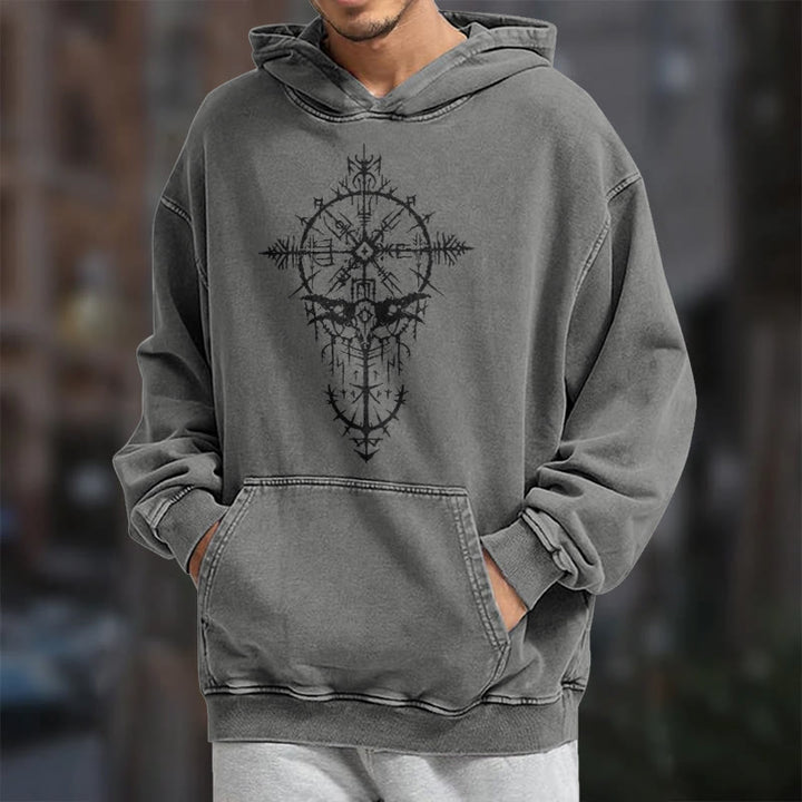 WorldNorse Tribal Bird & Viking Design Washed Hoodie - image 16