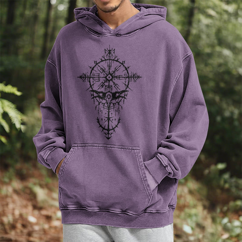 WorldNorse Tribal Bird & Viking Design Washed Hoodie - image 36