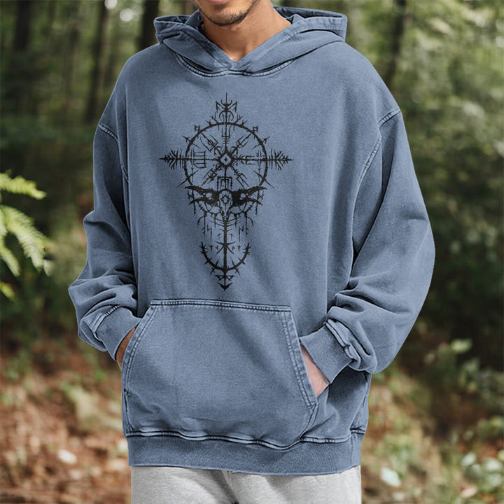 WorldNorse Tribal Bird & Viking Design Washed Hoodie - image 23