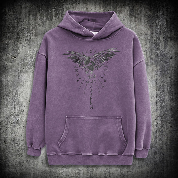 WorldNorse Raven Eagle Graphic Washed Hoodie - Purple - 3XL - image 33