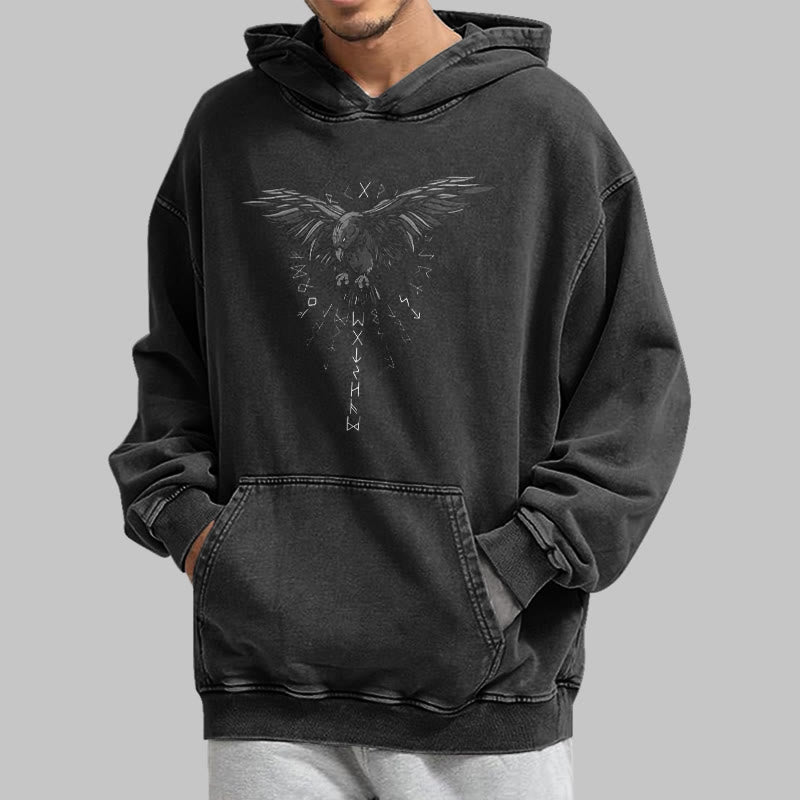 WorldNorse Raven Eagle Graphic Washed Hoodie - image 4