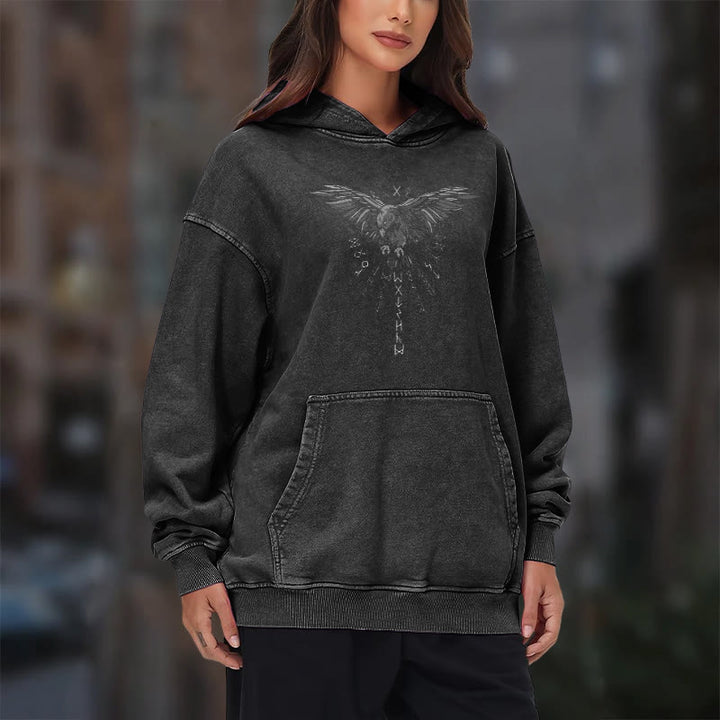 WorldNorse Raven Eagle Graphic Washed Hoodie - image 11