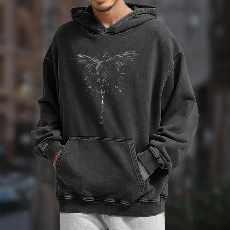 WorldNorse Raven Eagle Graphic Washed Hoodie - image 7