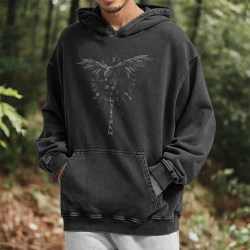 WorldNorse Raven Eagle Graphic Washed Hoodie - image 6