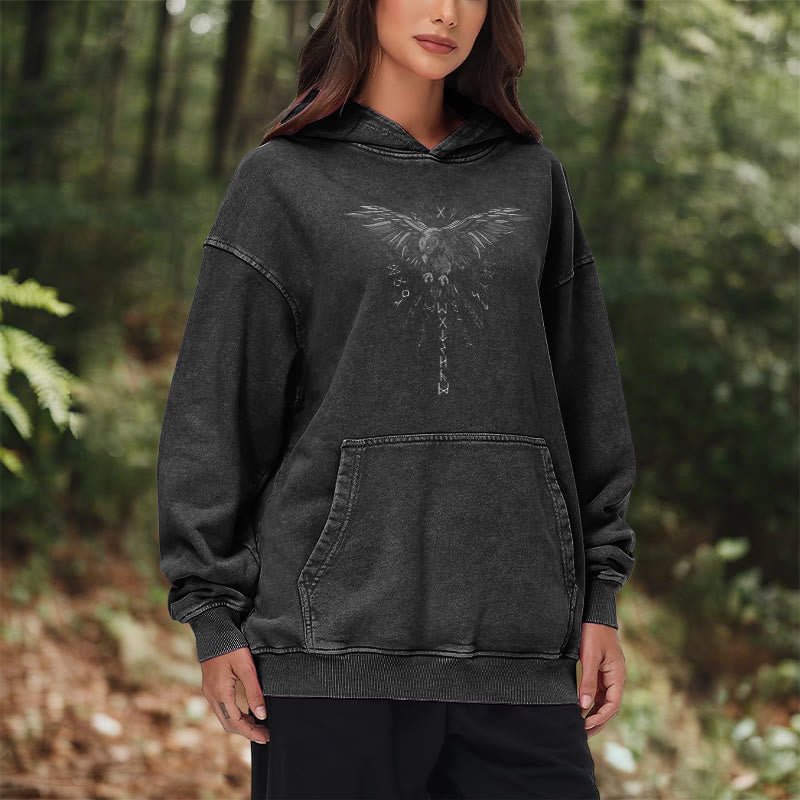 WorldNorse Raven Eagle Graphic Washed Hoodie - image 10