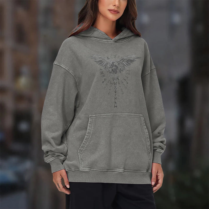 WorldNorse Raven Eagle Graphic Washed Hoodie - image 17
