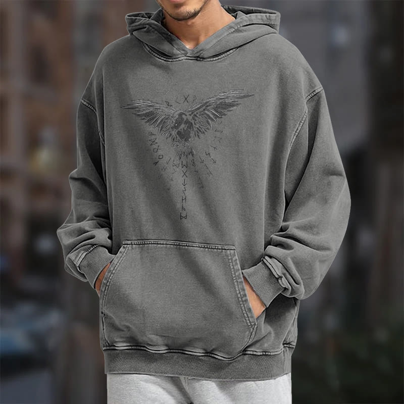 WorldNorse Raven Eagle Graphic Washed Hoodie - image 15