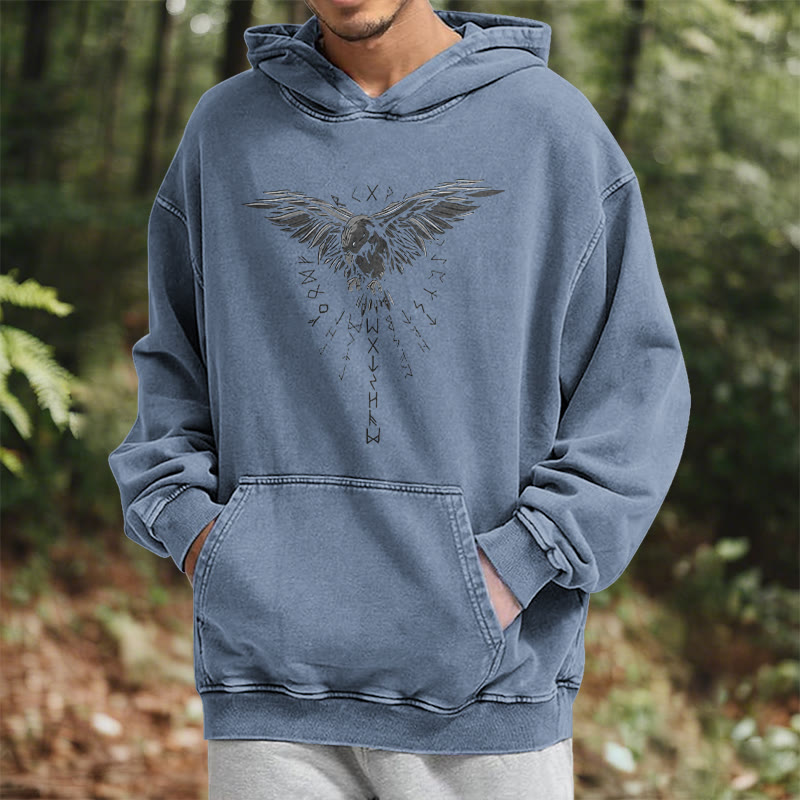 WorldNorse Raven Eagle Graphic Washed Hoodie - image 22