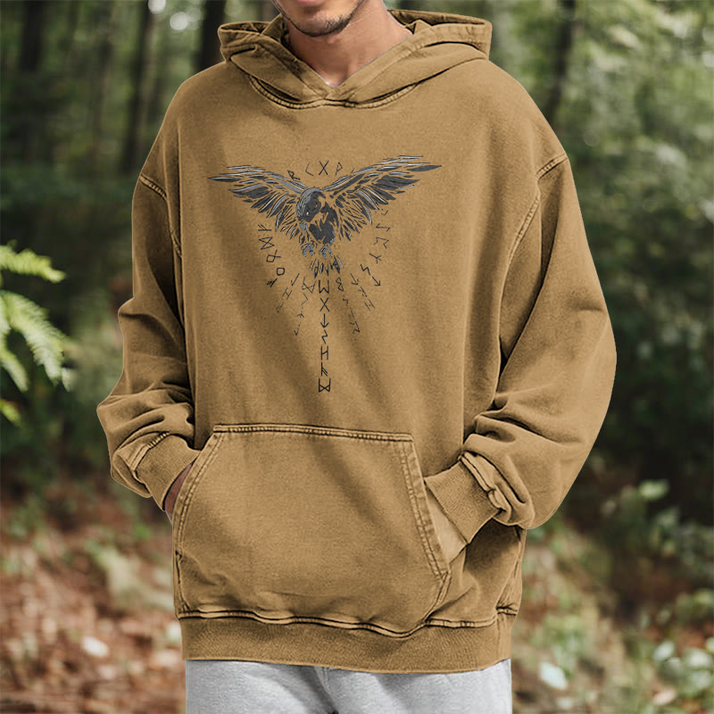 WorldNorse Raven Eagle Graphic Washed Hoodie - image 30