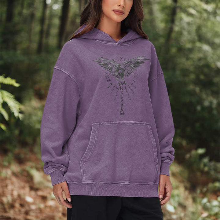 WorldNorse Raven Eagle Graphic Washed Hoodie - image 38