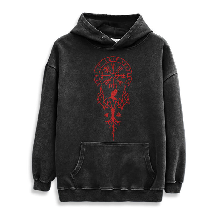 WorldNorse Yggdrasil Red Runes Viking Washed Hoodie - image 3