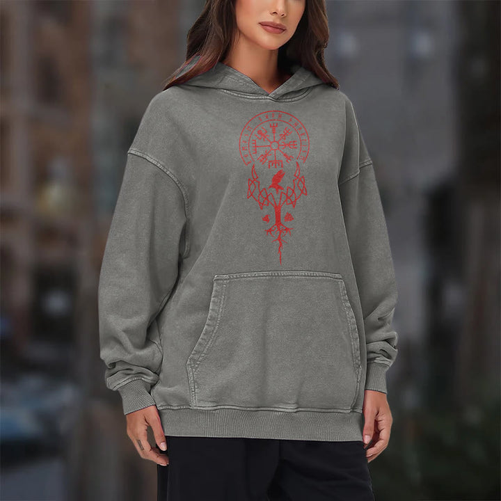 WorldNorse Yggdrasil Red Runes Viking Washed Hoodie - image 17