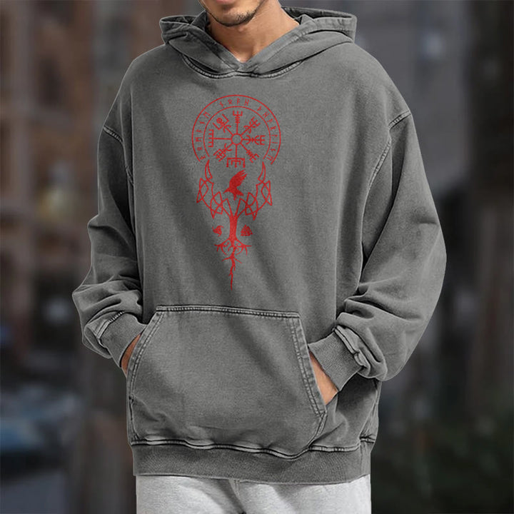 WorldNorse Yggdrasil Red Runes Viking Washed Hoodie - image 16