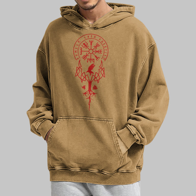 WorldNorse Yggdrasil Red Runes Viking Washed Hoodie - image 28