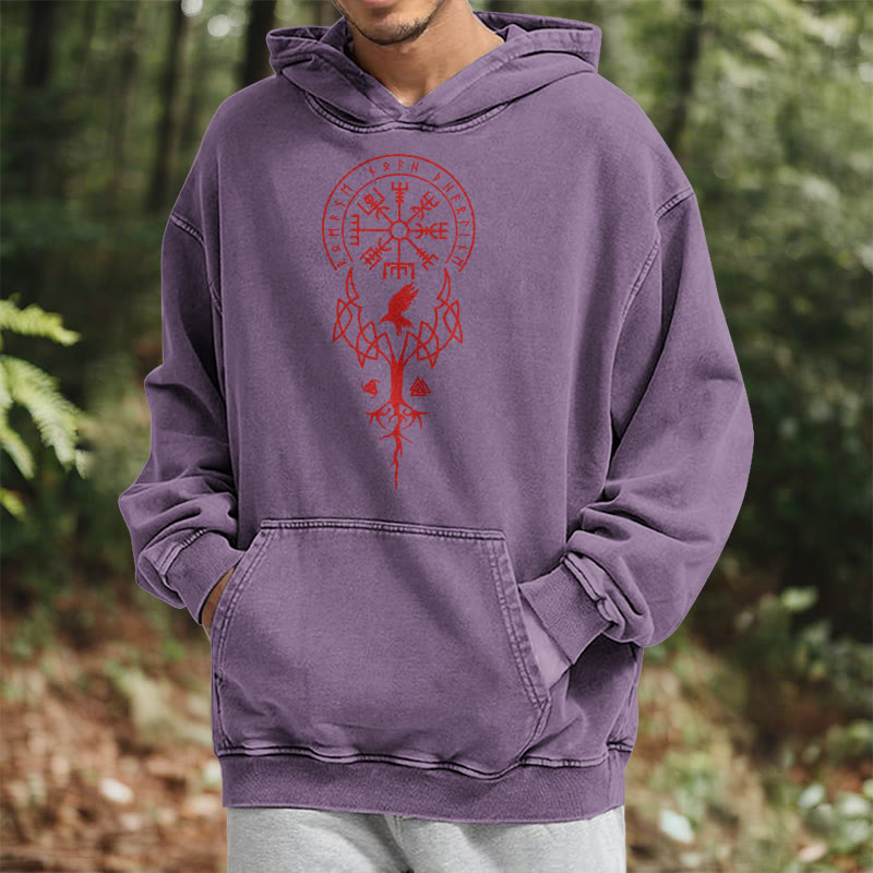 WorldNorse Yggdrasil Red Runes Viking Washed Hoodie - image 35