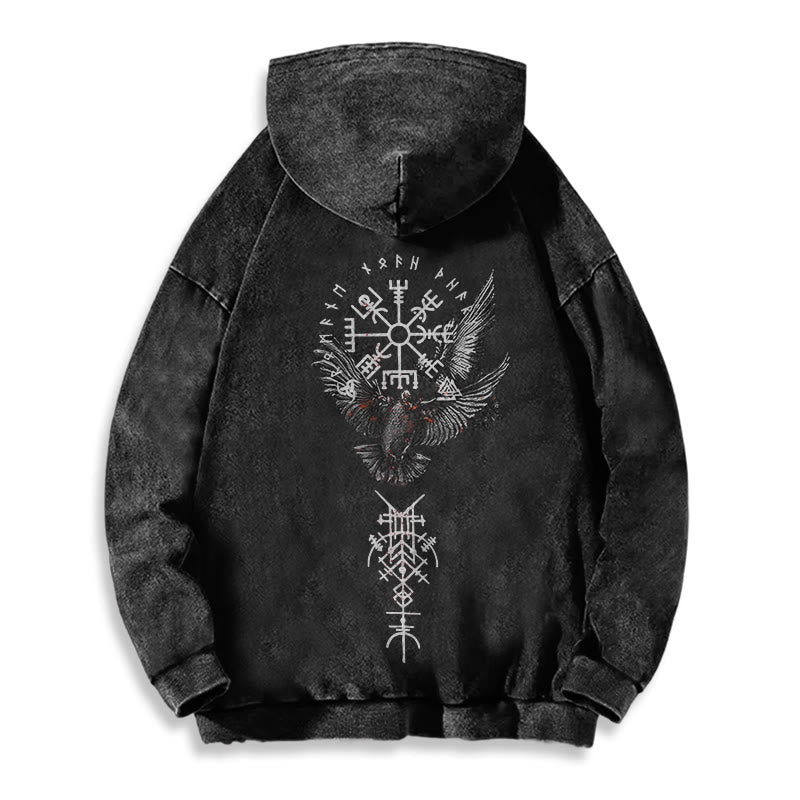 WorldNorse Viking Symbol Raven Vegvisir Washed Hoodie - image 2