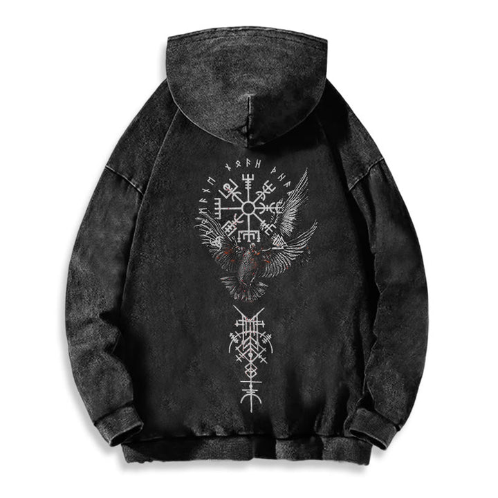 WorldNorse Viking Symbol Raven Vegvisir Washed Hoodie - image 2