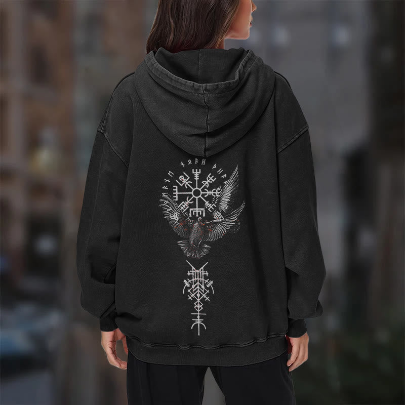 WorldNorse Viking Symbol Raven Vegvisir Washed Hoodie - image 11