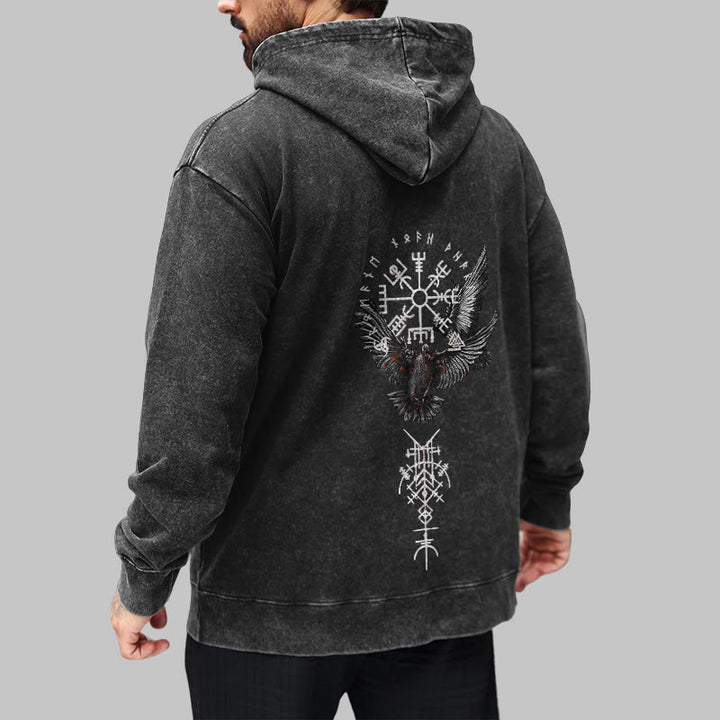 WorldNorse Viking Symbol Raven Vegvisir Washed Hoodie - image 4