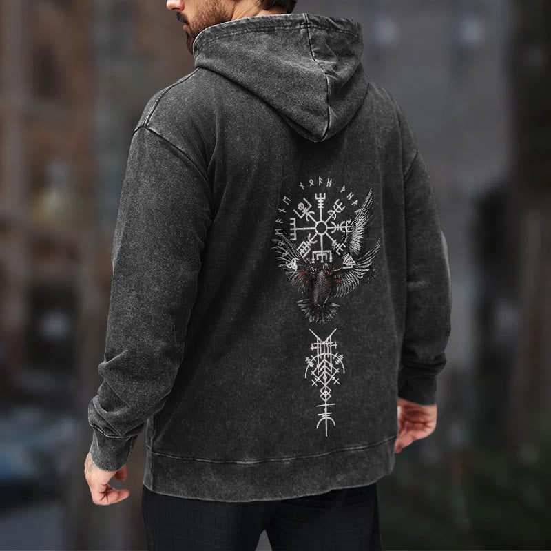 WorldNorse Viking Symbol Raven Vegvisir Washed Hoodie - image 7