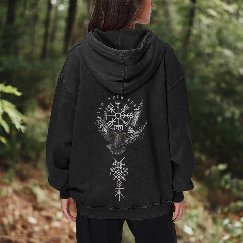 WorldNorse Viking Symbol Raven Vegvisir Washed Hoodie - image 10