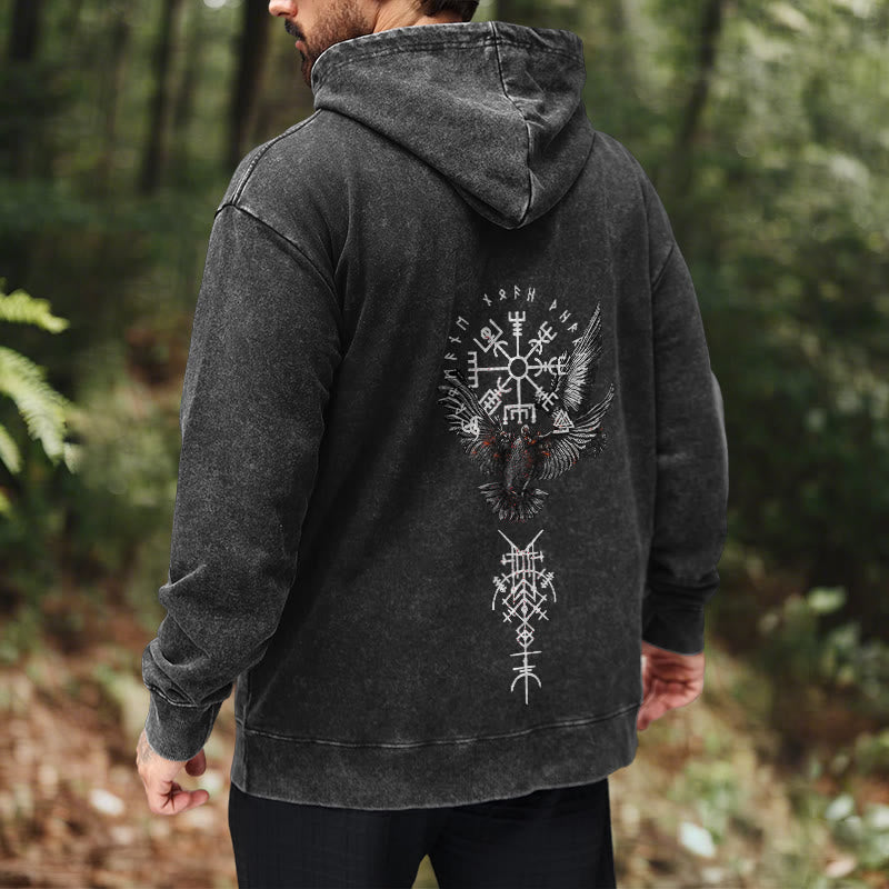 WorldNorse Viking Symbol Raven Vegvisir Washed Hoodie - image 6