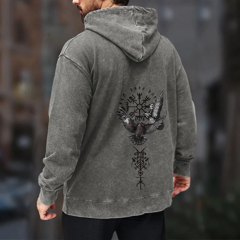 WorldNorse Viking Symbol Raven Vegvisir Washed Hoodie - image 16
