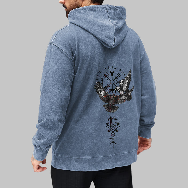 WorldNorse Viking Symbol Raven Vegvisir Washed Hoodie - image 21