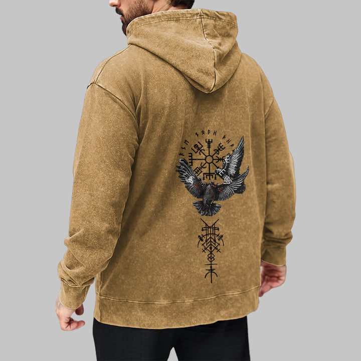WorldNorse Viking Symbol Raven Vegvisir Washed Hoodie - image 28